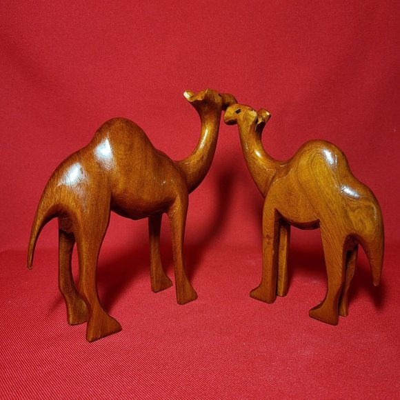 Camel Olive Wood Figurine Hand Carved Wooden Figurine Set of 2 - Picture 11 of 14